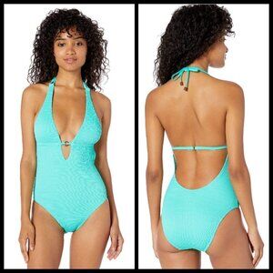 💕TRINA TURK💕 Cabana Plunge One Piece Swimsuit ~ Lagoon Blue 8 NWT
